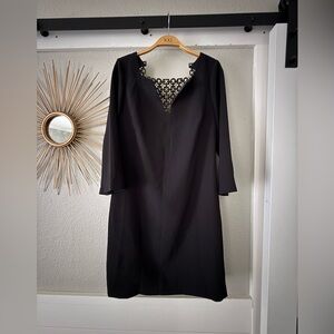Trina Turk Black Long Sleeve Dress with Lace Detail